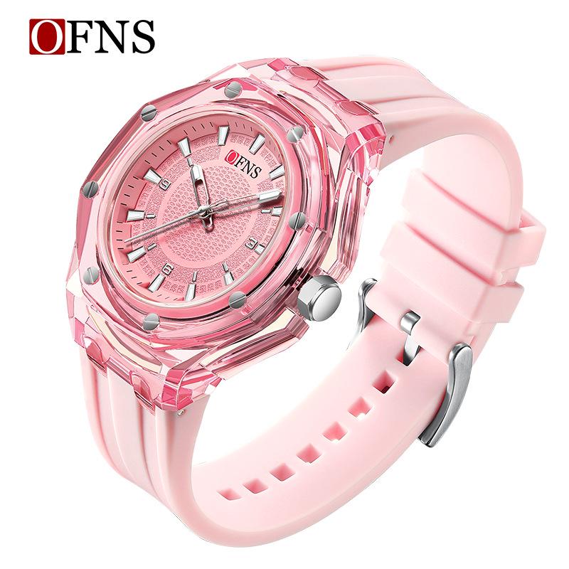 OFNS Transparent Case Quartz Watch: Trendy, Waterproof, Unisex Sports Wristwatch with Silicone Strap.