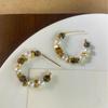 French Maillard Tiger's Eye Pearl C-Shaped Earrings for Women - Retro, Exquisite Design, Versatile Stud Accessory