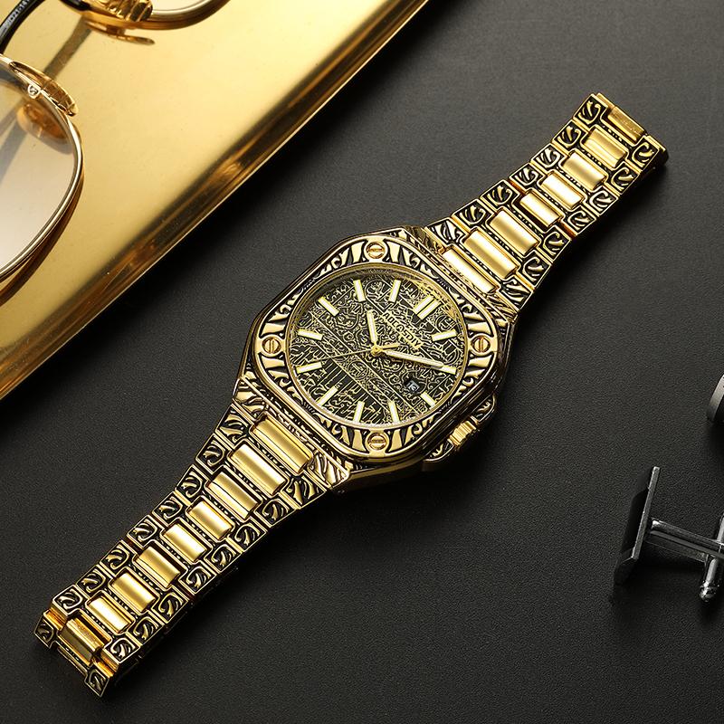 Vintage Men Quartz Watch Luxury Auto Calendar Specific Lines Stainless Steel Strap Wristwatch For Mans Analog