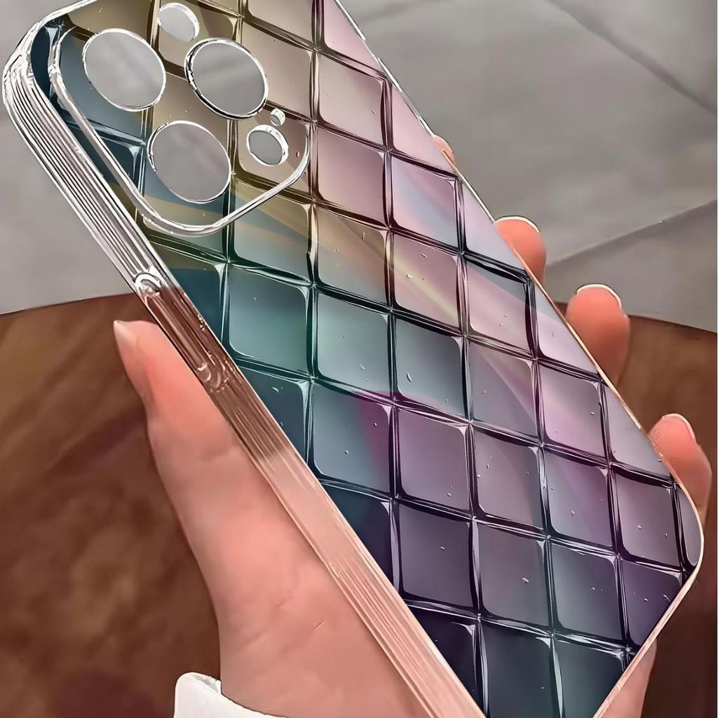 Vibrant Plaid Anti-Shock Transparent Case for iPhone 14/15/16/17 Pro Max.