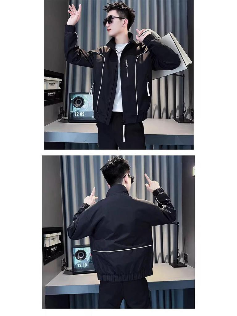 Men's Trendy Embroidered Stand Collar Jacket - Korean Style Casual Spring/Autumn Coat