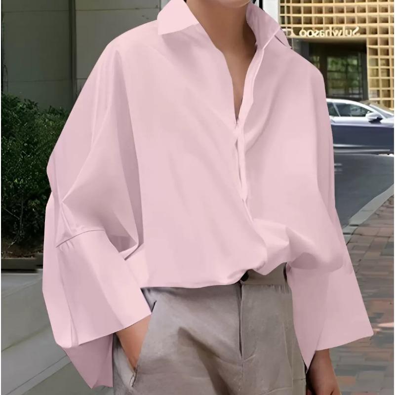 Women S Casual Solid Color Loose Fit Open Front Shirt