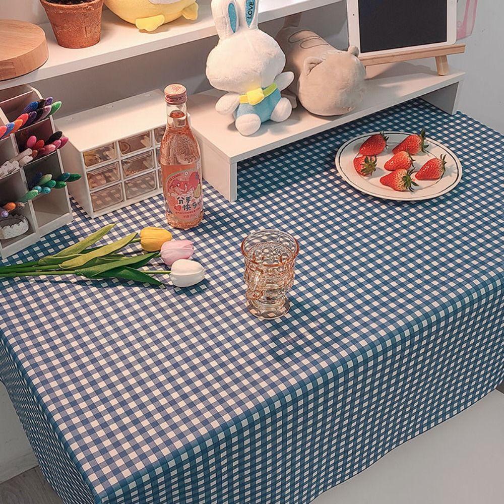 Simple Decor Dust-proof Plaid Tablecloth Rectangular Wrinkle Free Dining Table Protector INS Washable Ins Table Cloth Student