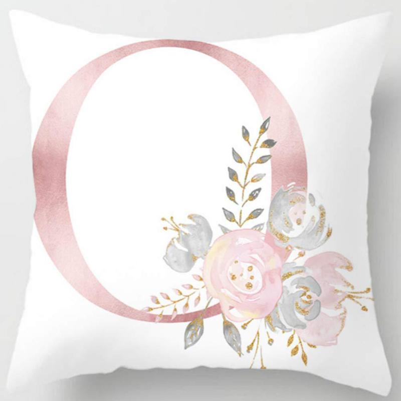 White Pink Alphabet Pillowcase Letter A-Z Flower Pillow Cover Sofa Cushion Cover Home Decor Pillow Cover