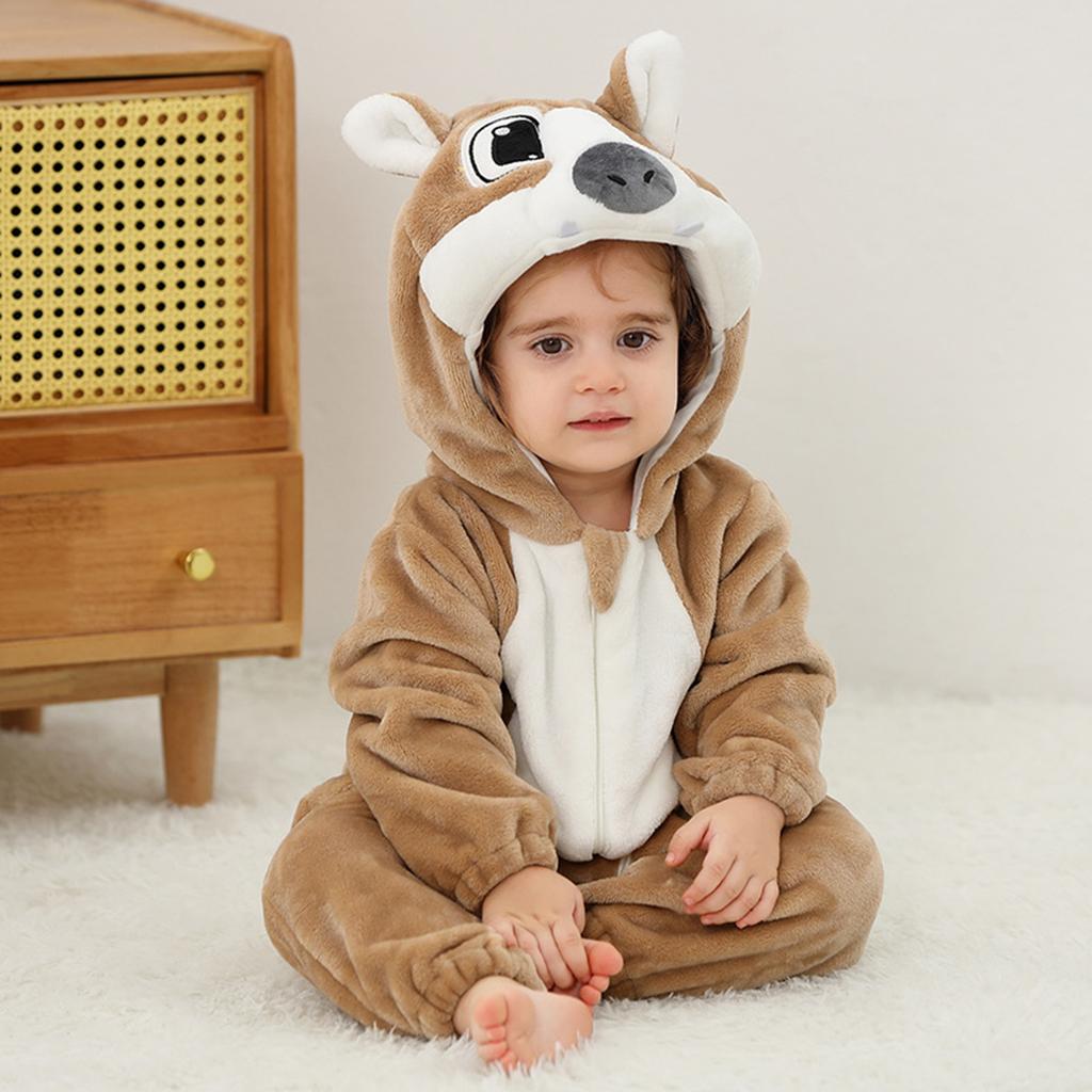 Baby Toddler Flannel Animal Warm Zip-Up Romper for Daily Wear