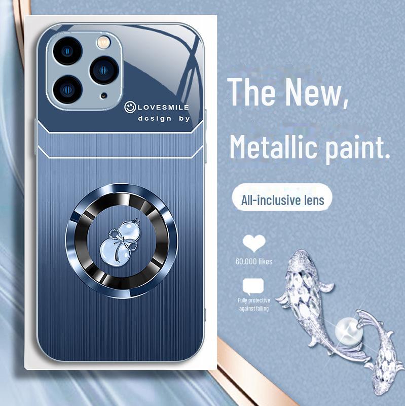 Luxusní pouzdro z tekutého skla Wood Grain pro Apple X/XS, 13Pro, 12/11, XR, XS Max a SE – ochrana proti pádu s designem Good Luck Gourd.