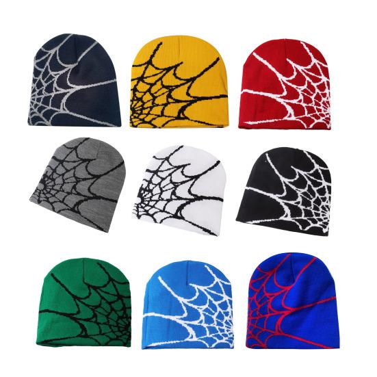 Unisex Knitting Hat Spider Web Pattern Jacquard Design Stretchy Fit Soft Hat Hiking Traveling Outdoors Warm Winter Hat