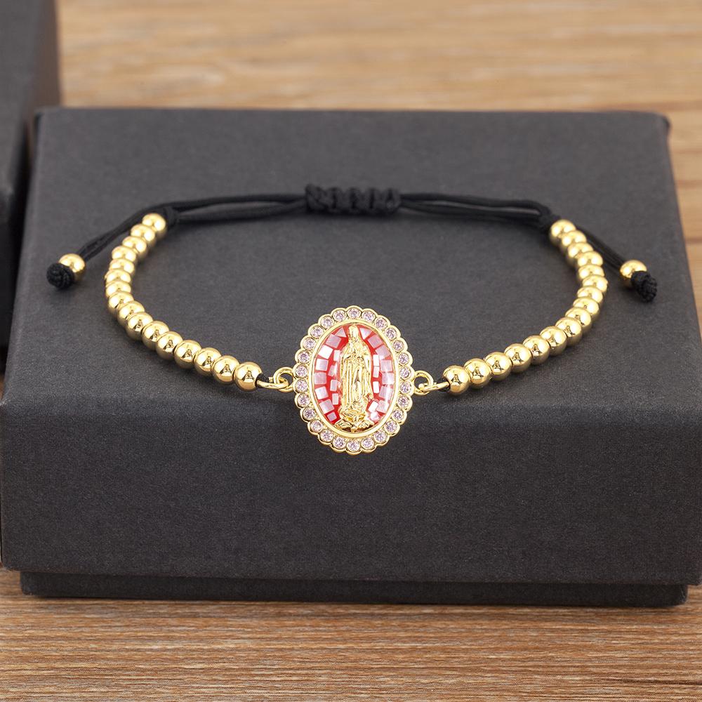 

Nidin Classic New Design Oval Shape Virgin Mary Shiny Zircon Charm Chain Bracelets Adjustable 6 Colors Female Jewelry Gifts червоний