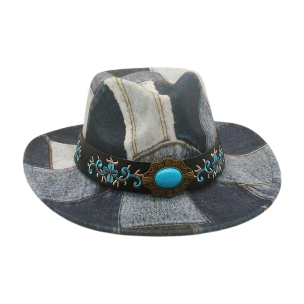 Color Matching Embroidered Jazz Hat Peach Heart Retro Western Cowboy Top Hat Stage Catwalk Concave Stage Hat