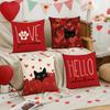 4Pcs Valentine'S Day Red Heart And Cute Black Cat Pattern Pillow Cover, Used For Living Room And Sofa, (Excluding Pillow Core)