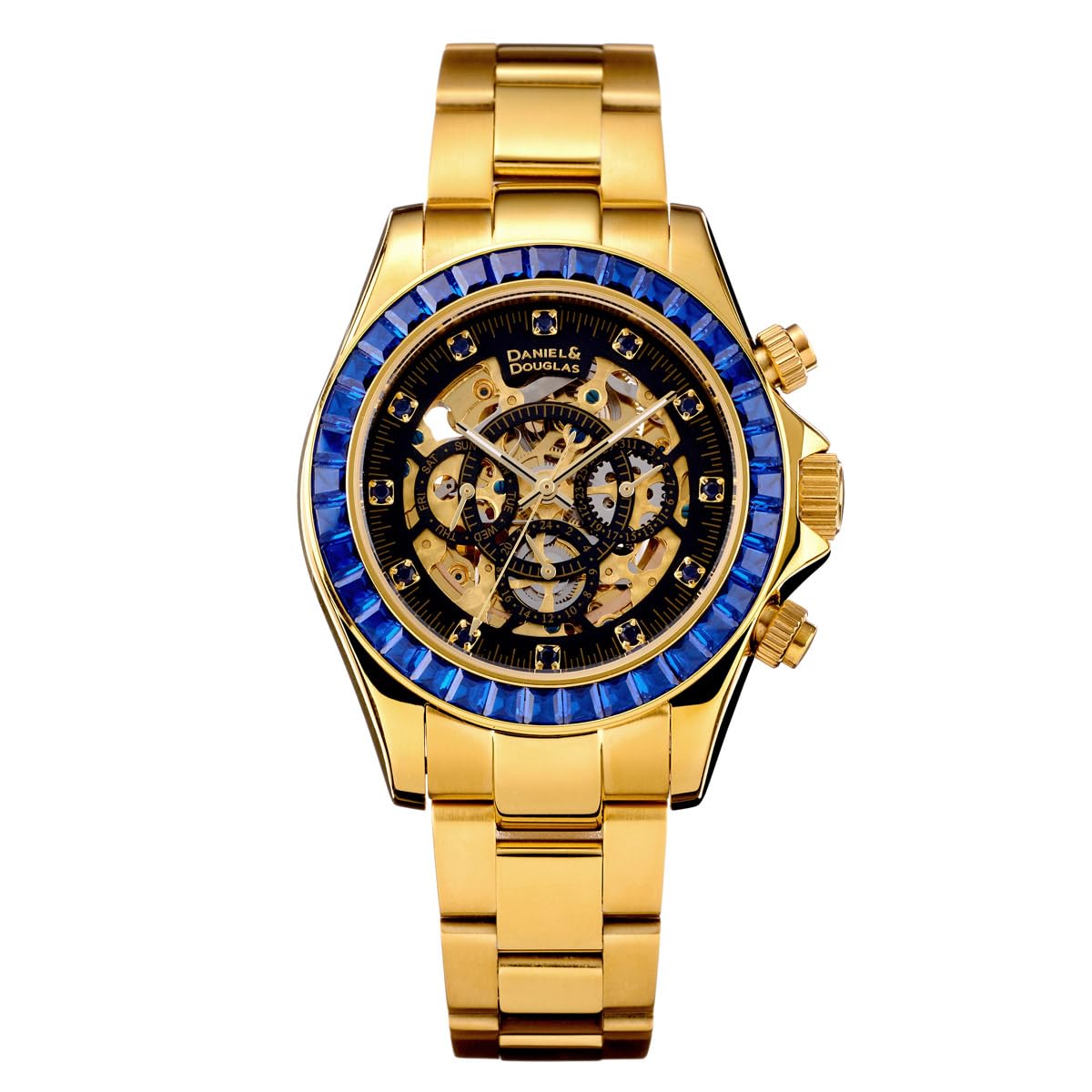 

Wristwatch Mechanical Automatic DD8802DG Analog Automatic Gold Silver DANIEL&DOUGLAS Men s (Blue) синій