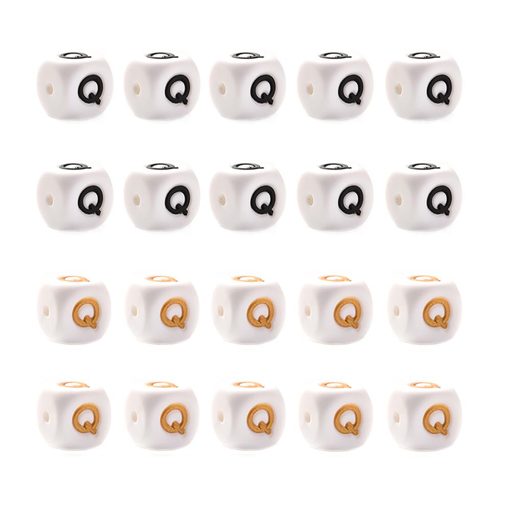 10Pcs 12mm Silicone Beads Letters Golden Black English Alphabet Letter Bead Bpa Free Material for Diy Chew Necklace Teether Toys