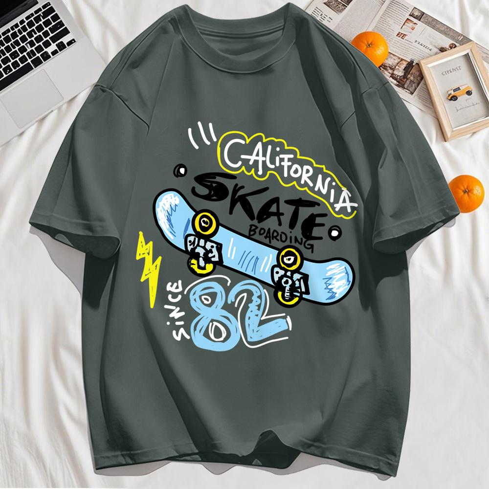 California Skate Number 82 Printing Tee Shirts O-Neck Summer Streetwear Oversize Soft Cotton Clothing T-Shirt