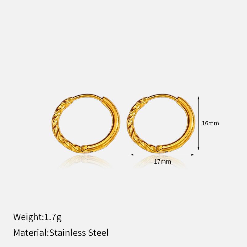 18K Gold Titanium Steel Twist Hoop Earrings, Minimalist 316L Stainless Steel Luxury Premium Ear Jewelry 1