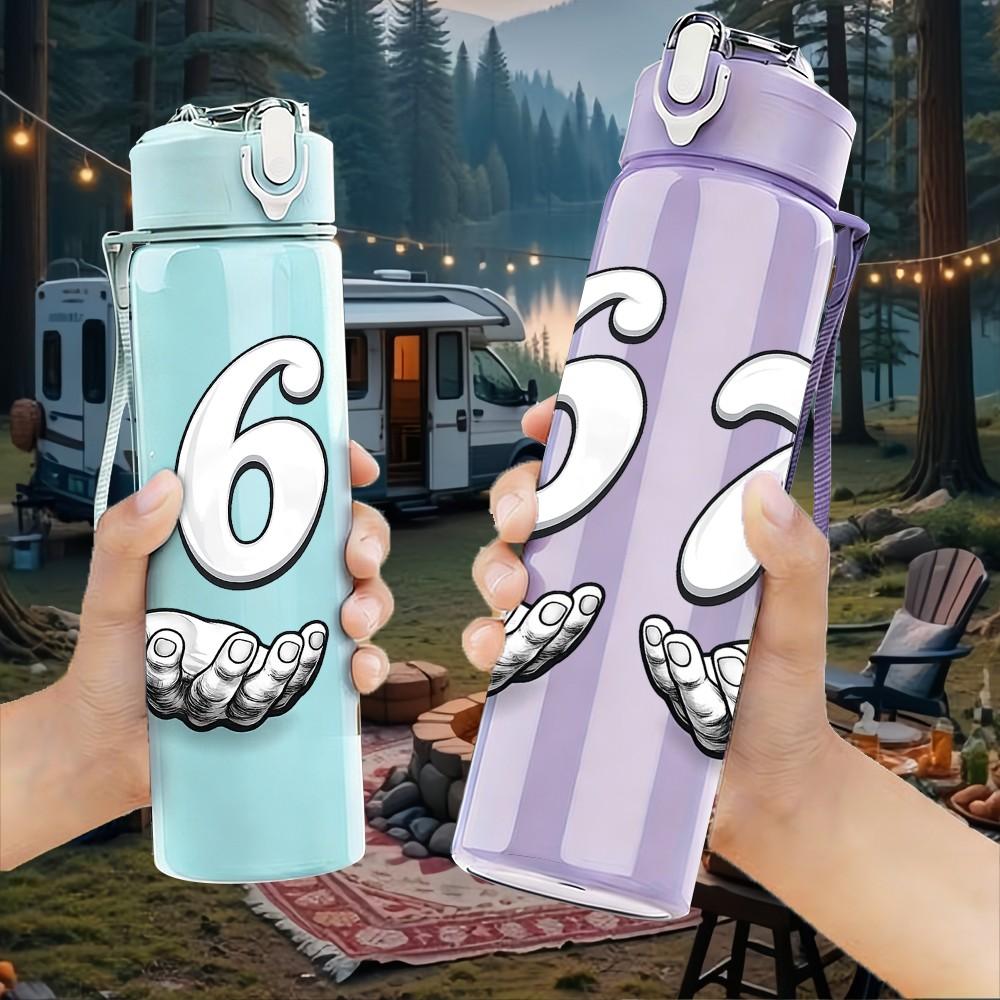 1PC Number 67 Hand Gesture Print 750ml Color Plastic Sports Water Bottle Leakproof Flip Straw Lid Suitable for Sports Office Home Use