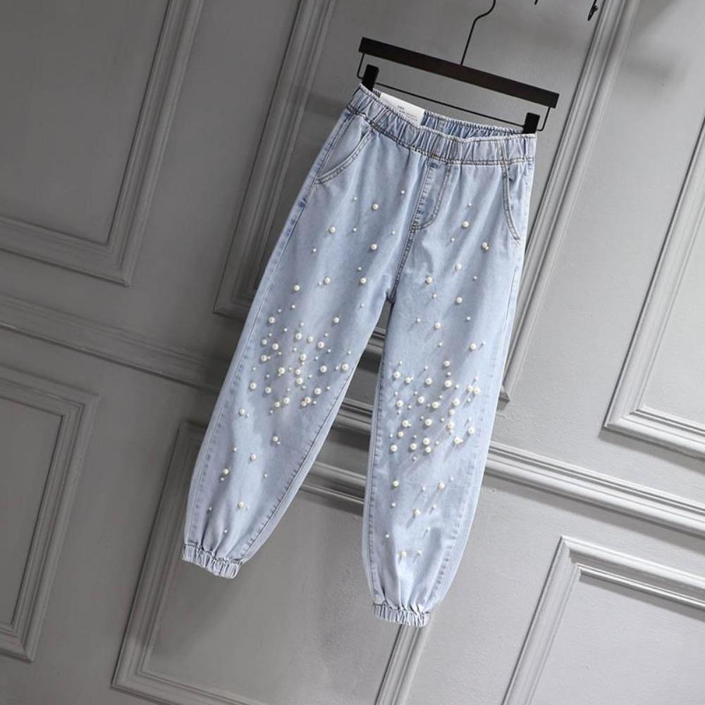 Women's Drawstring Nine-Point Bloomers - Fashionable Versatile Summer Beaded Harem Jeans