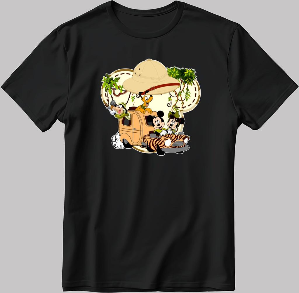 Mickey & Friends Safari T-Shirt: Black/White Cotton Tee J028