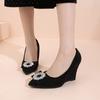 Wedge Single Fall New Pointed Toe Shallow Slip Rhinestone Square Buckle Slip Foot Anti-Slip Wear-Resistant High Heels