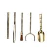 Brass Tea Ceremony Set With Tongs Pick Scoop Brush Holder - 6-Piece Gourmet Tools In Gift Box