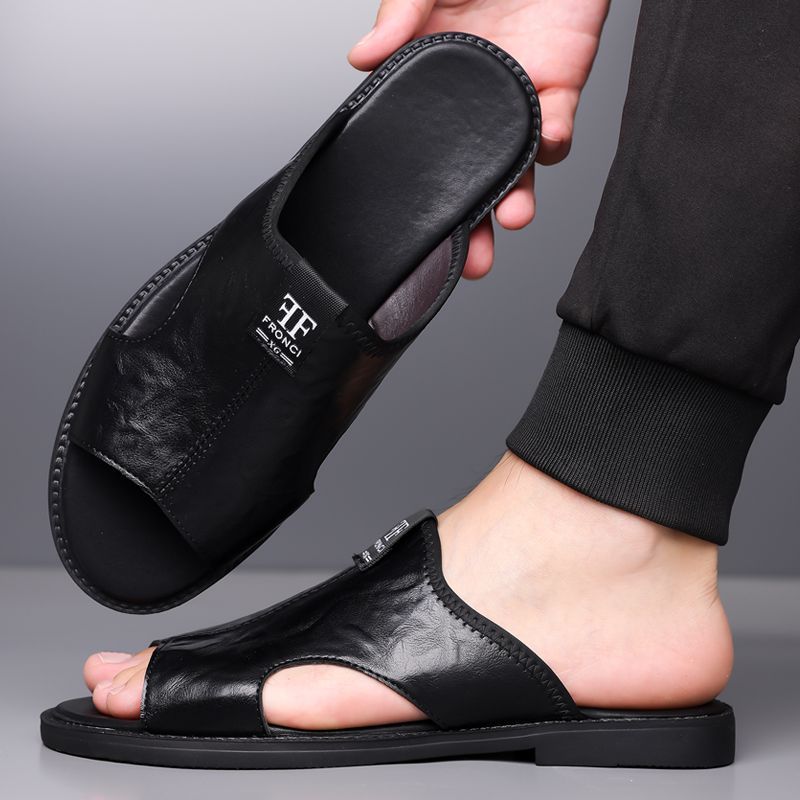 

Men s slippers year beach shoes breathable non-slip outer wear casual 46 large size leather sandals men 39