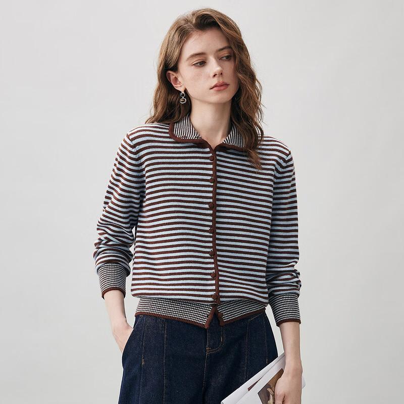 Women's 100% Wool Striped Cardigan