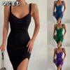 Fashion Summer Spring Solid Color Print Sleeveless V-Neck Casual Dresses