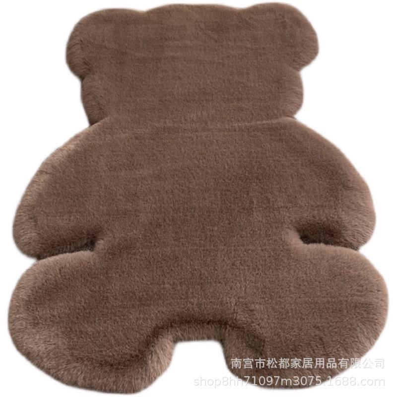 Cartoon Bear Plush Rug - Rabbit Fur Floor Mat for Children’s Anime Bedroom Decor