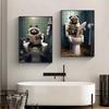 Funny Bathroom Dog Animal Sitting On The Toilet Reading A Newspaper Art Poster Canvas Painting Wall Prints Picture Home Decor