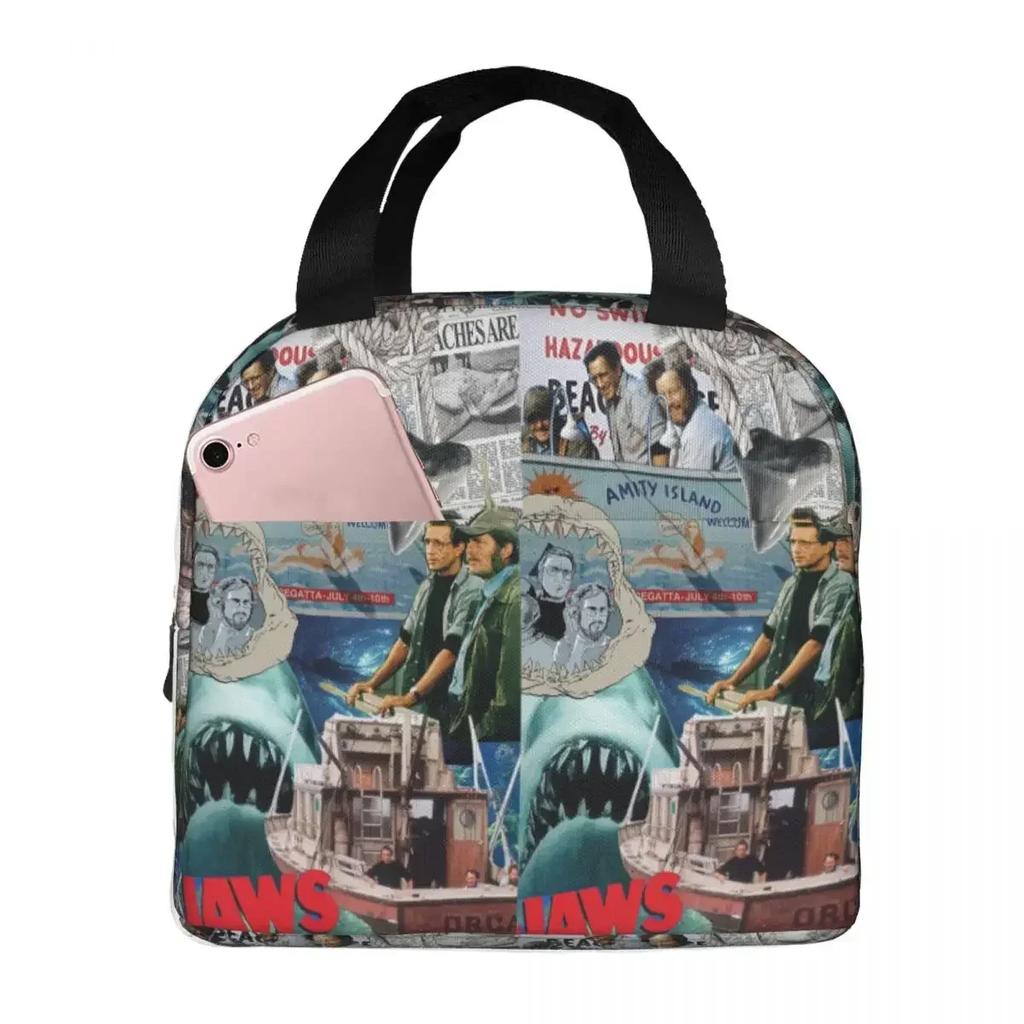 Jaws Halloween Horror Movie Insulated Lunch Bag for Women Office Cooler Thermal Food Box Tote Portable Lunch Boxes Container
