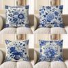 Home Decor Blue Floral Pattern Decorative Pillow Cover Pattern Cushion Cover Suitable For Sofa Bedroom Car Pillow Cover
