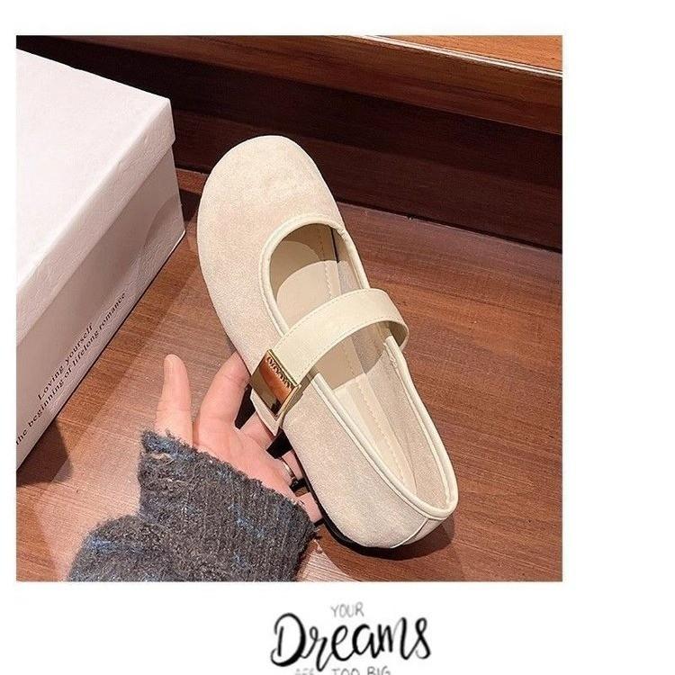 

New retro gentle fairy style casual flat Mary Jane shoes suede red light mouth single shoes female spring 35