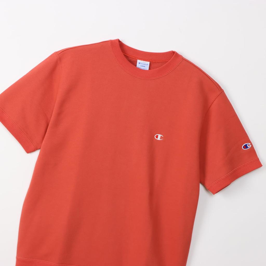 Champion Short Sleeve Crew Neck Red with Fleece Lining and Logo Embroidery Men's Sweatshirt, Basic, C3-Z020, Brick, One-Point