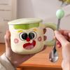 Süße und Lustige Keramiktasse mit Deckel Löffel Studentenwohnheim Milch Frühstückstasse Hochwertige Tasse Haus Kaffeetasse