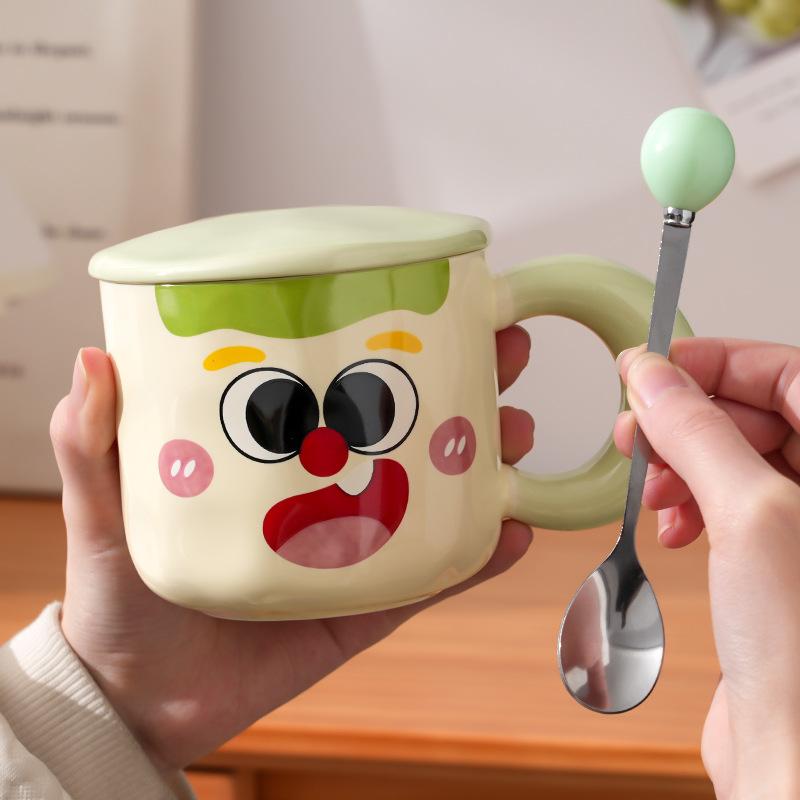 Süße und Lustige Keramiktasse mit Deckel Löffel Studentenwohnheim Milch Frühstückstasse Hochwertige Tasse Haus Kaffeetasse