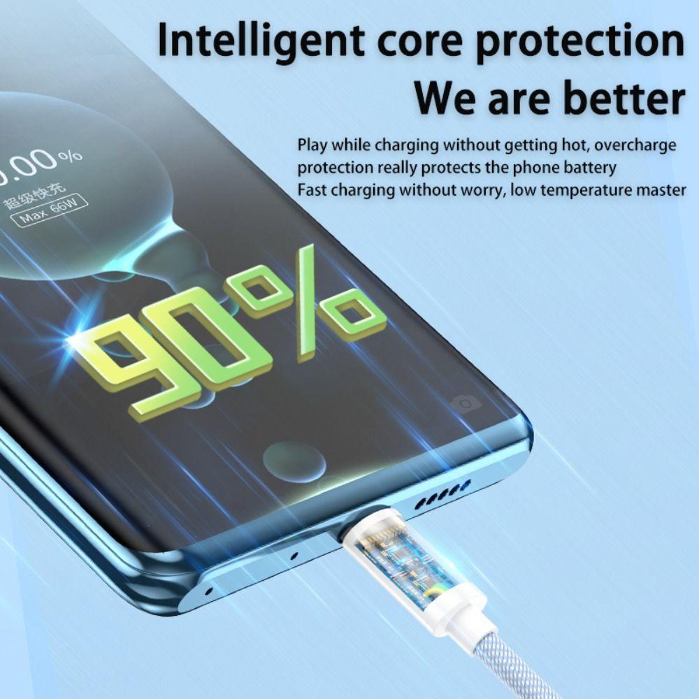 66W 6A 66w Braided Data Cable Colourful Weave Weaving 66W Fast Charging Cable Data Transfer