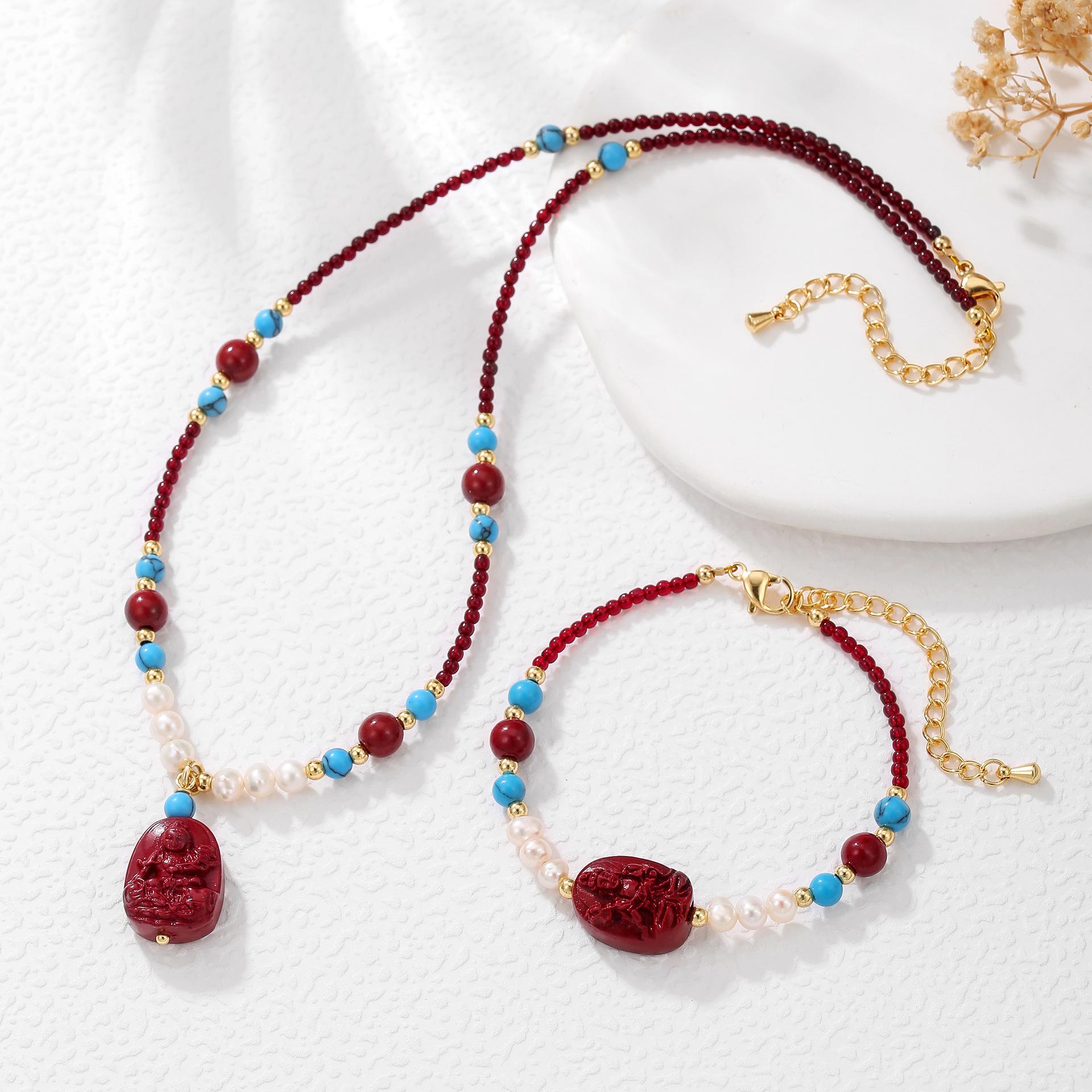 Натуральный пресноводный жемчуг киноварь Будда бусы браслет ожерелье - Винтажный китайский аксессуар для ханьфу Bracelet