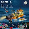 City Ocean Explorer Ship Building Set Fun Toy Boat Building Block Kit with LED Lights Helicopter Submarine and Shark Cage