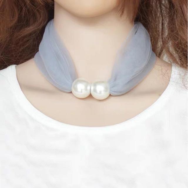 Lace Pearls Ring Scarf Ladies Korean Style Simple Mother's Day Gifts Pure Color Temperament 80*70CM Soft Spring Summer New Scarf 2025