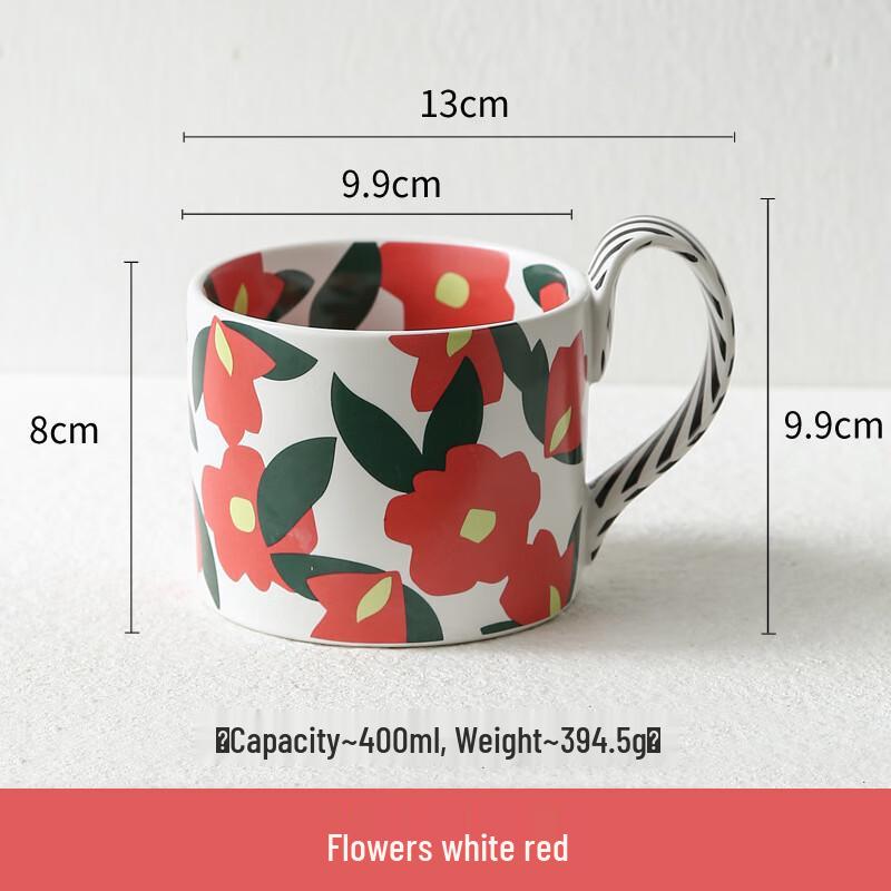 Floral Ceramic Coffee Mug with High Handle