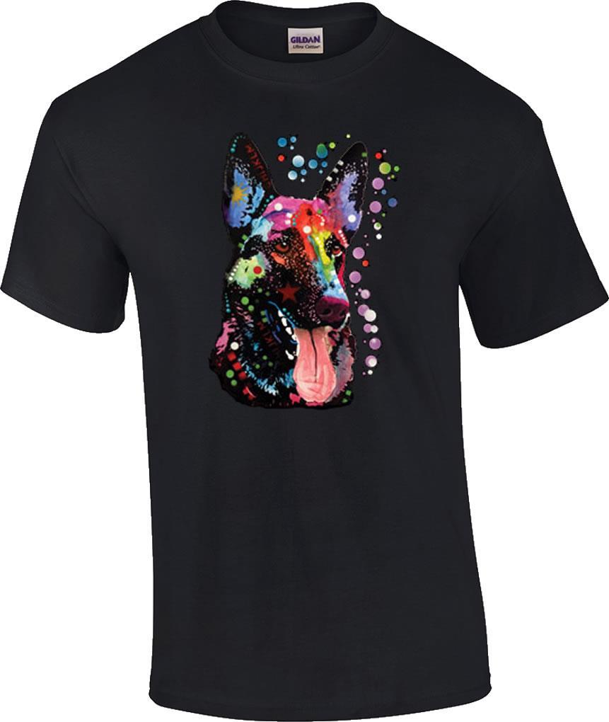 Dean Russo German Shepherd Neon Fluorescent Blacklight Patchwork Dog T-Shirt L
