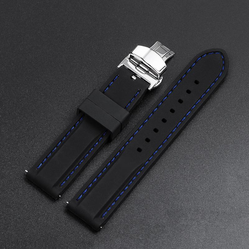 18mm 20mm 22mm 24mm Watch Band Strap Sport Rubber Silicone Watchband Stainless Steel Butterfly Buckle Watch Accessories