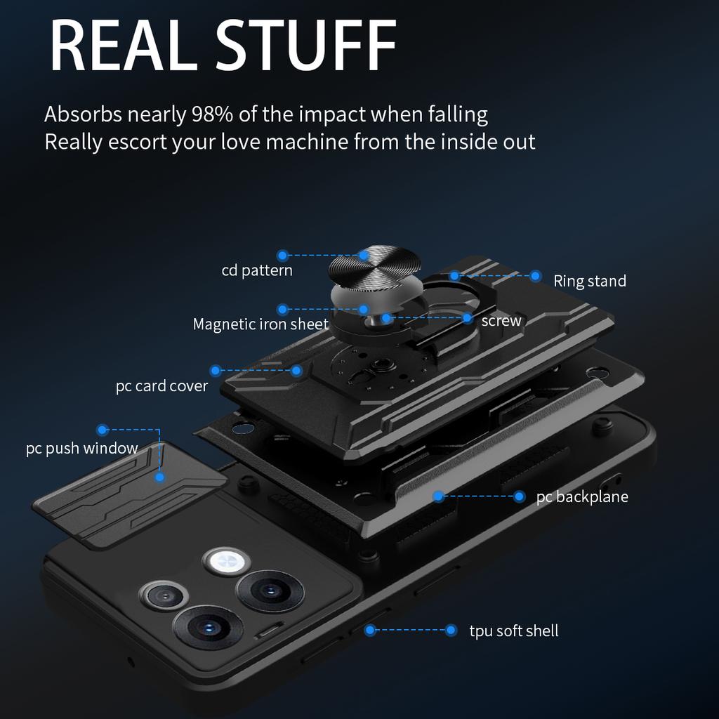 For Oppo Reno13 5G (Global) Case PC+TPU Kickstand Phone Back Cover with Camera Slider
