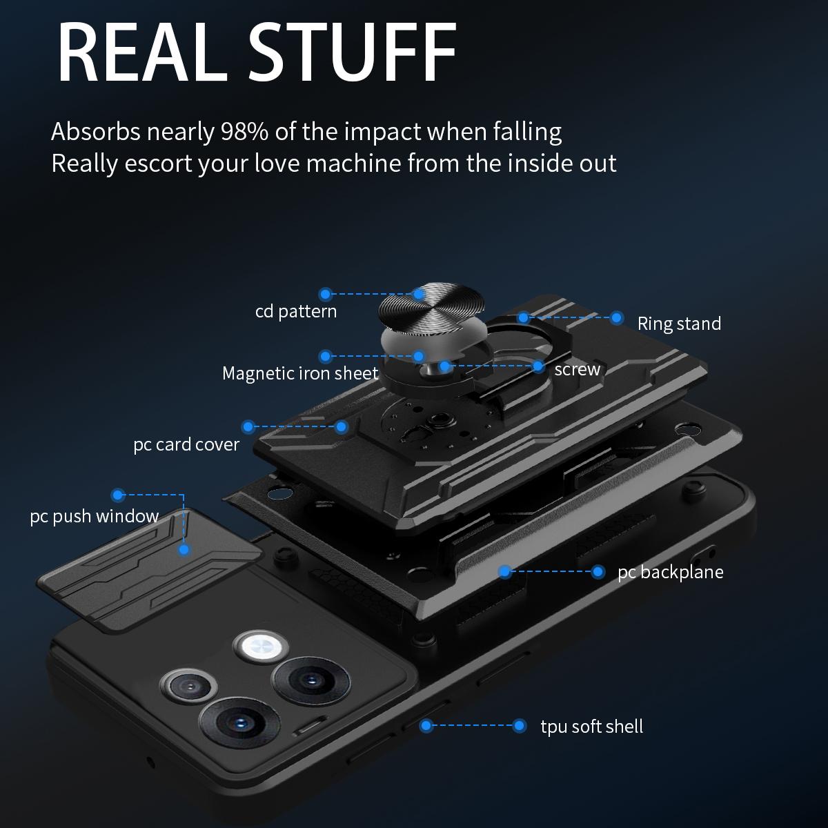 

For Oppo Reno13 5G (Global) Case PC+TPU Kickstand Phone Back Cover with Camera Slider Titanium Grey