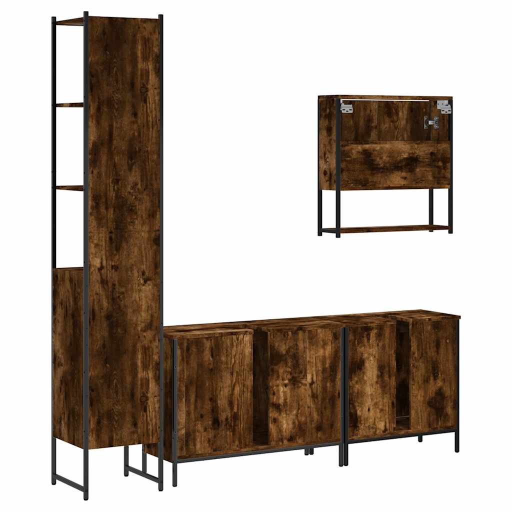 4 piece bathroom furniture set smoked oak wood based material