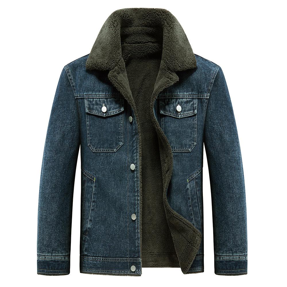 New Jacket for Men's Plus Velvet Jacket Denim Thick Cotton Coat for Autumn and Winter Warm Thick Jacket for Young Men's Clothing