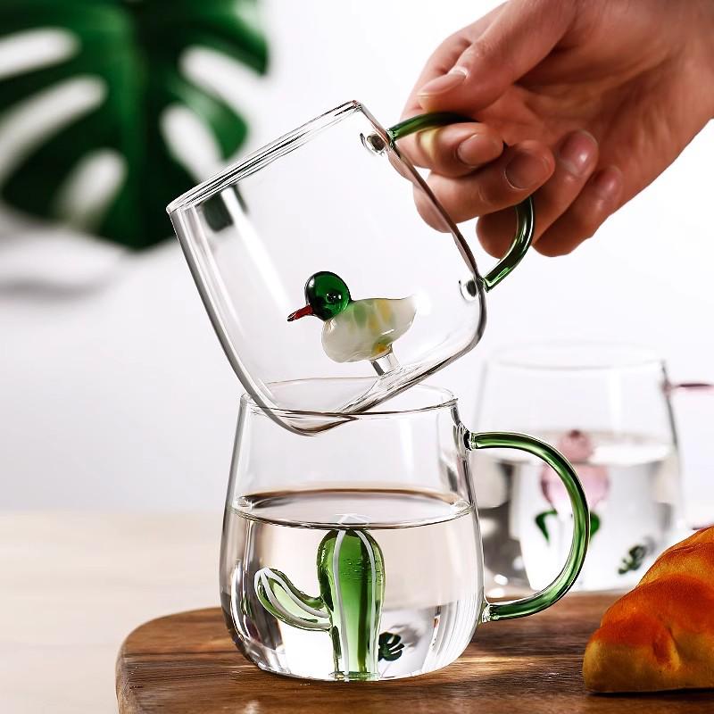 3D Tegneserie Dyr Glasskopp med Fargerikt Håndtak