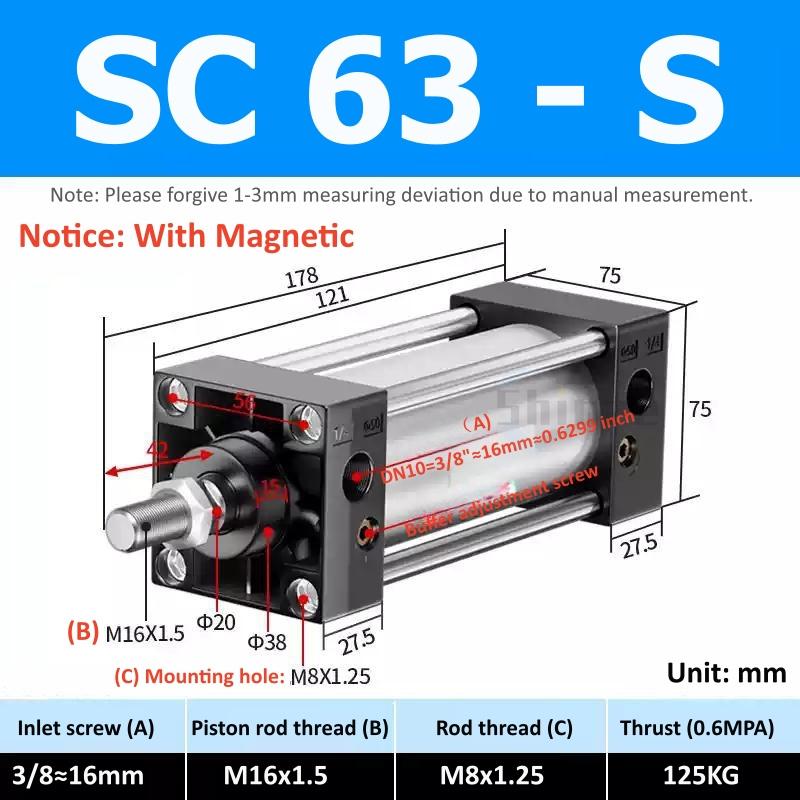 SC Standard Air Cylinder SC80/100/125/160mm Bore Small With Magnetic Pneumatic Cylinder Piston 300/400/500/600/800/1000mm Stroke