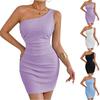 Women's Fashion Slant Shoulder Sleeveless Off-shoulder Pleated Hip Dress