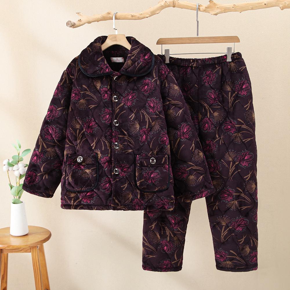 Women's Winter Pajamas Three-layer Thickened Padded Cotton To Keep Warm and Fleece Coral Fleece Padded Jacket