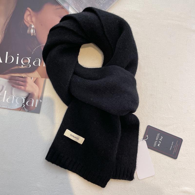 Pure wool scarf women's winter high-end solid color couple scarf men's new warm and versatile knitted scarf